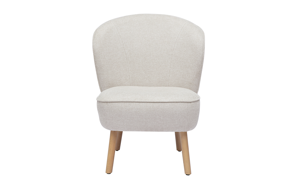 Silln escandinavo de tela efecto terciopelo beige y madera clara AMANITA