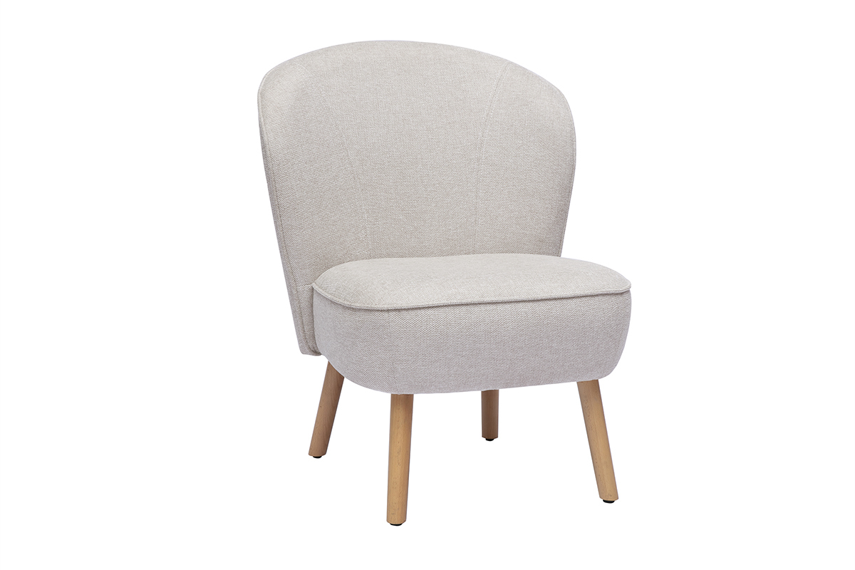 Silln escandinavo de tela efecto terciopelo beige y madera clara AMANITA