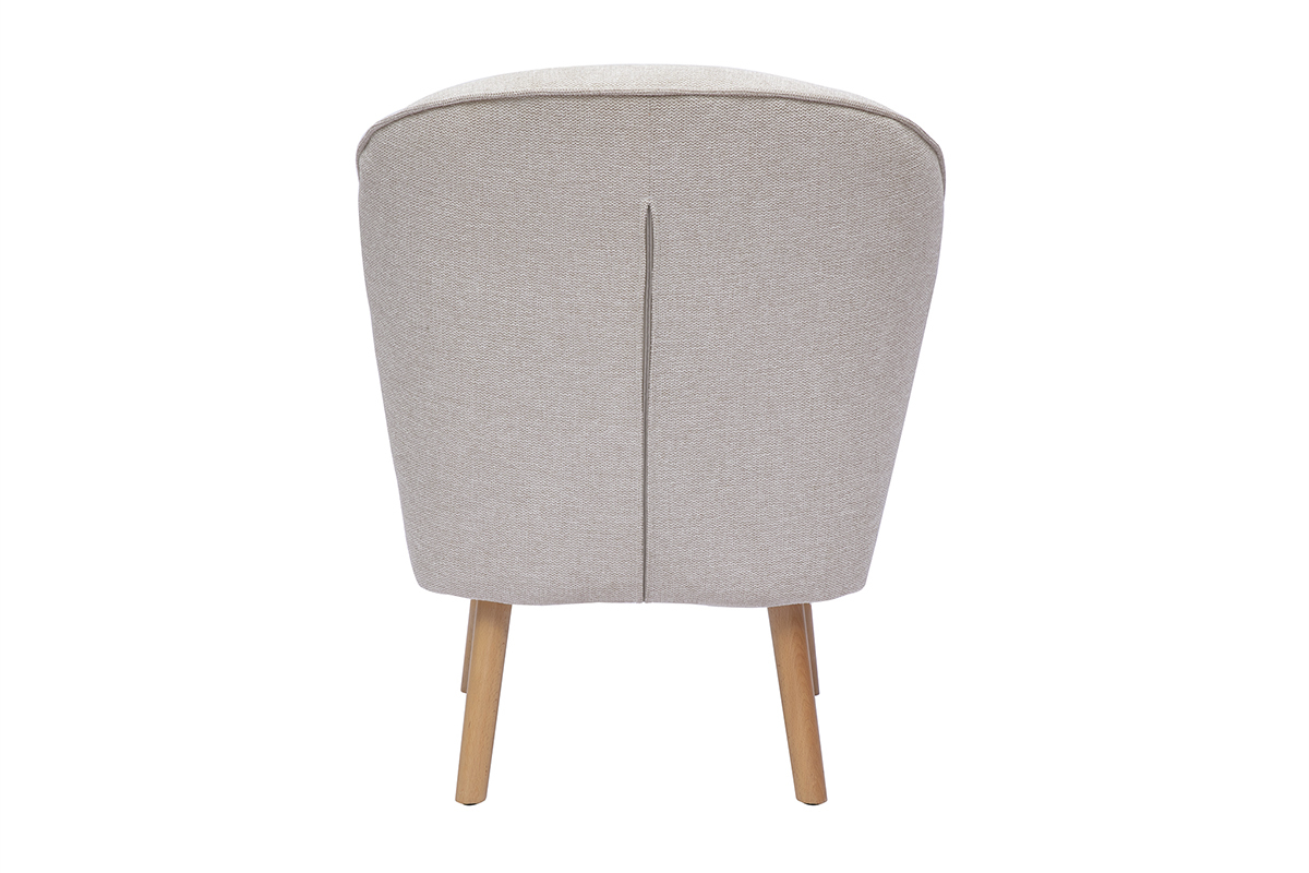 Silln escandinavo de tela efecto terciopelo beige y madera clara AMANITA