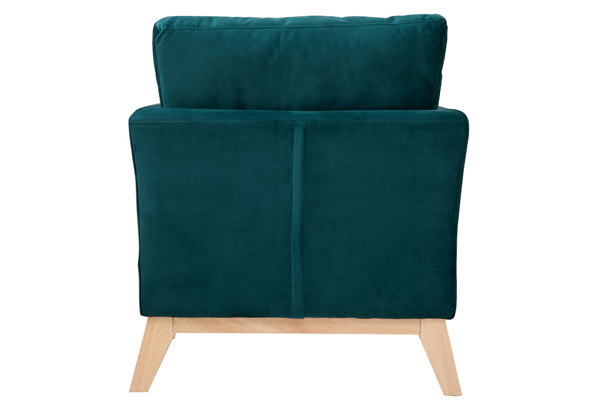 Silln escandinavo desenfundable de terciopelo azul petrleo y madera clara OSLO