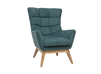 Sillón escandinavo en tela efecto terciopelo texturizado celadón y madera clara BRODY