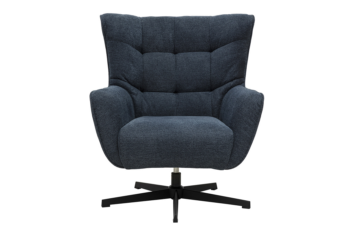 Silln escandinavo giratorio en tela efecto terciopelo texturizado azul oscuro y metal AVERY