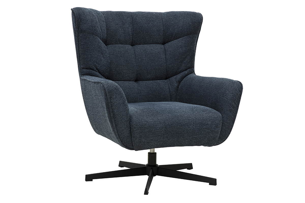 Silln escandinavo giratorio en tela efecto terciopelo texturizado azul oscuro y metal AVERY