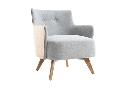Sillón escandinavo gris perla patas madera VALMY - Sillón escandinavo gris perla patas madera VALMY