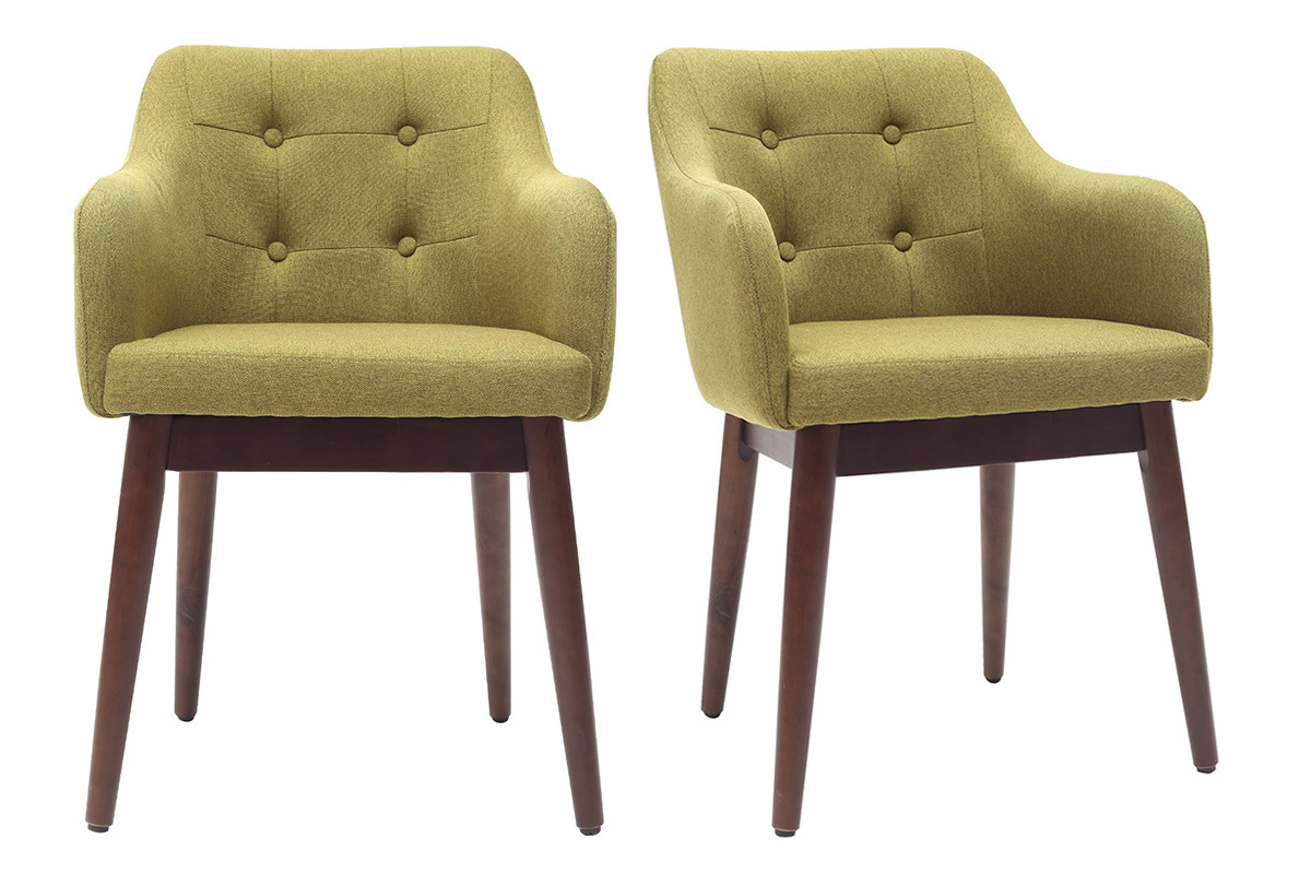 Silln escandinavo tejido verde y patas madera lote de 2 BALTIK