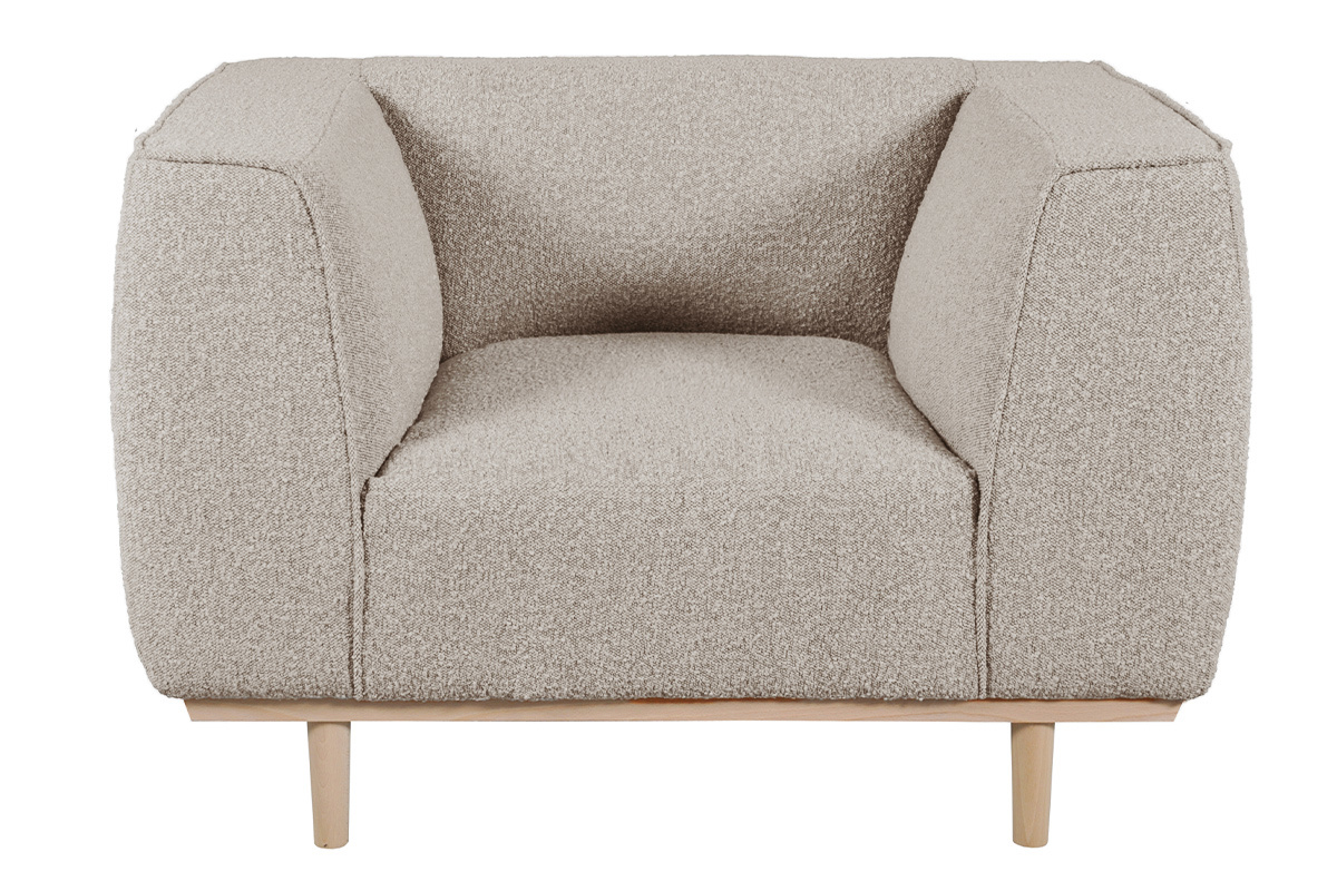 Sillón estilo nórdico de tejido rizado estilo lana de color topo MORRIS