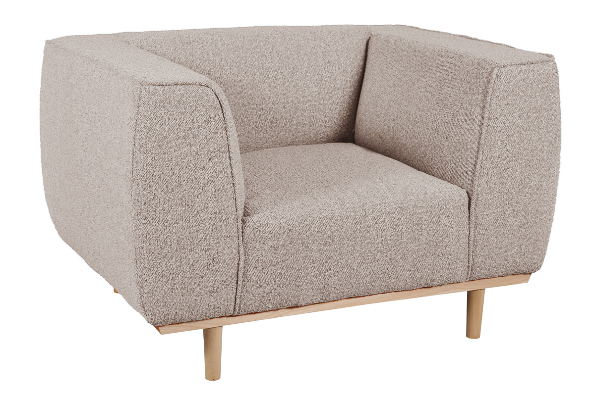 Sillón estilo nórdico de tejido rizado estilo lana de color topo MORRIS
