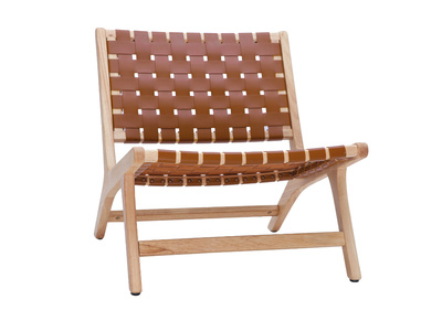 Sillón étnico de madera con correas tejidas marrones BONDI