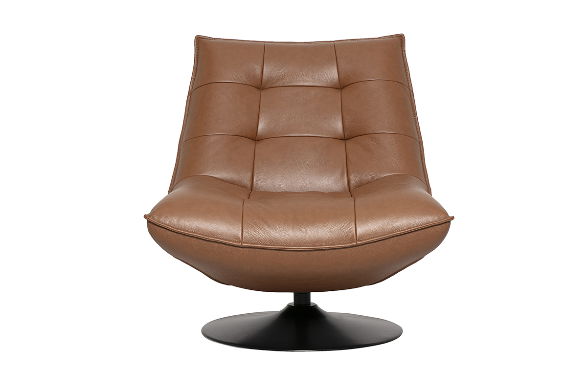 Sill�n giratorio de cuero marr�n y metal negro HUXLEY, vista frontal