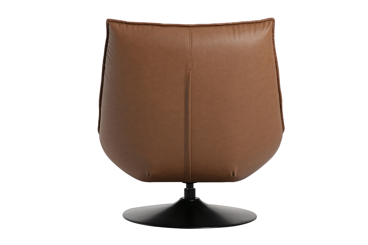 Vista trasera del sill�n giratorio de cuero marr�n con base de metal negro HUXLEY.