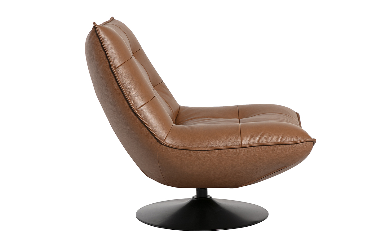 Sill�n giratorio de cuero marr�n y metal negro HUXLEY