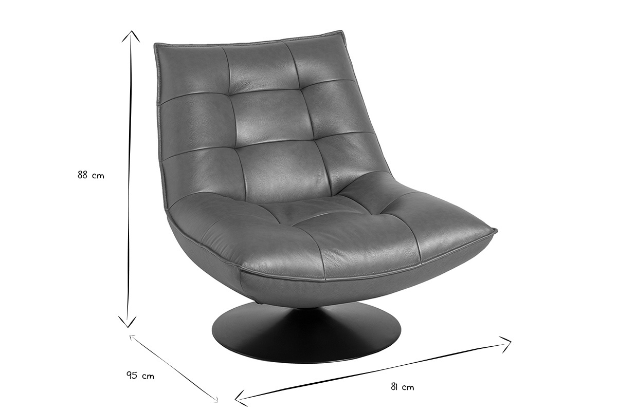 Sill�n giratorio de cuero marr�n y metal negro HUXLEY