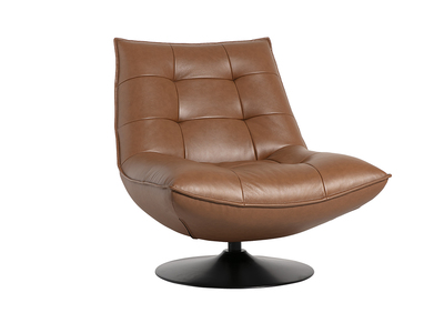 Sill&oacute;n giratorio de cuero marr&oacute;n y metal negro HUXLEY