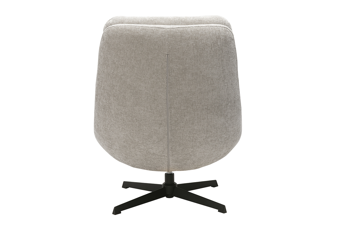 Sill�n giratorio beige en tejido efecto terciopelo, texturizado, vista trasera sobre base de metal negro