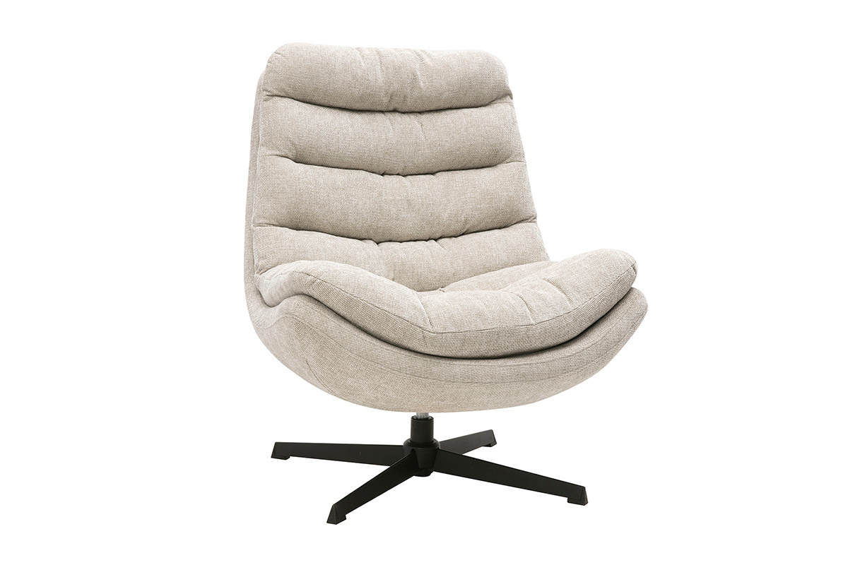 Sill�n giratorio de tejido efecto terciopelo texturizado beige y metal negro LOMI