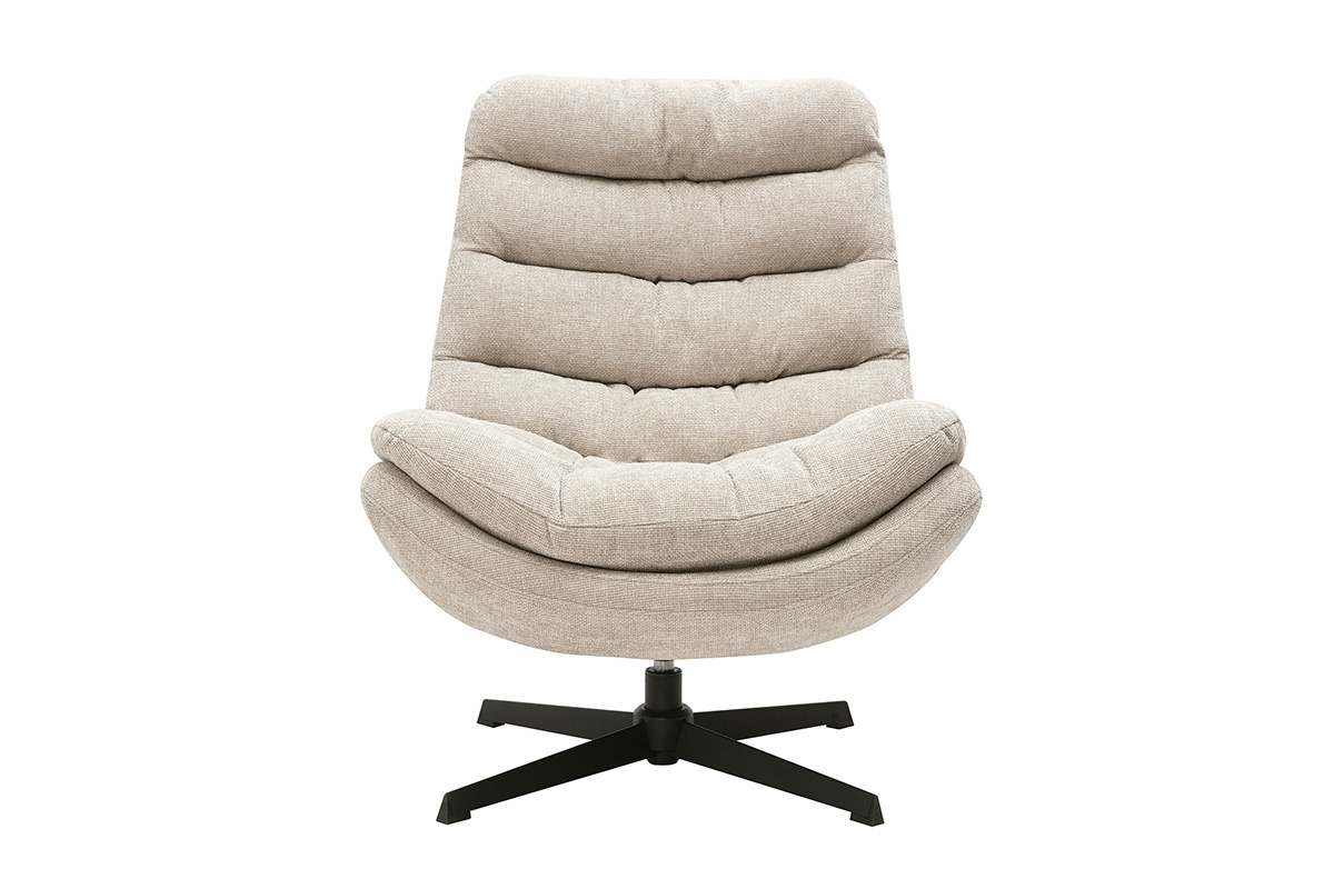 Sill�n giratorio de tejido efecto terciopelo texturizado beige y metal negro LOMI