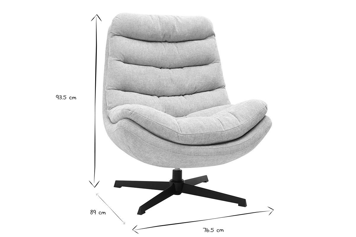 Sill�n giratorio de tejido efecto terciopelo texturizado beige y metal negro LOMI