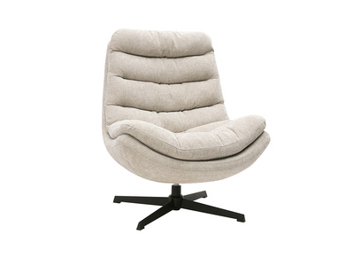 Sill&oacute;n giratorio de tejido efecto terciopelo texturizado beige y metal negro LOMI
