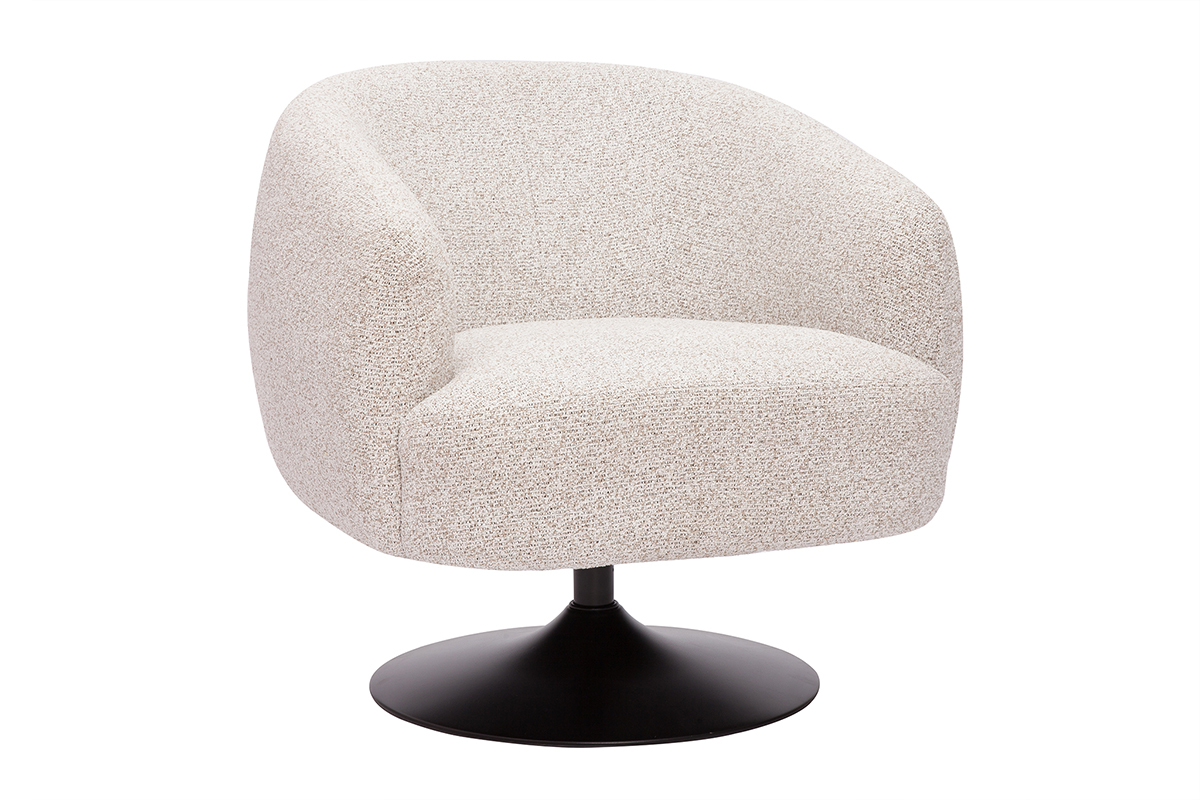 Silln giratorio de tela boucl beige y metal negro BOWIE
