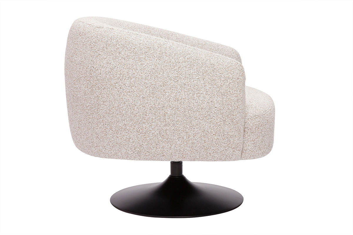 Silln giratorio de tela boucl beige y metal negro BOWIE