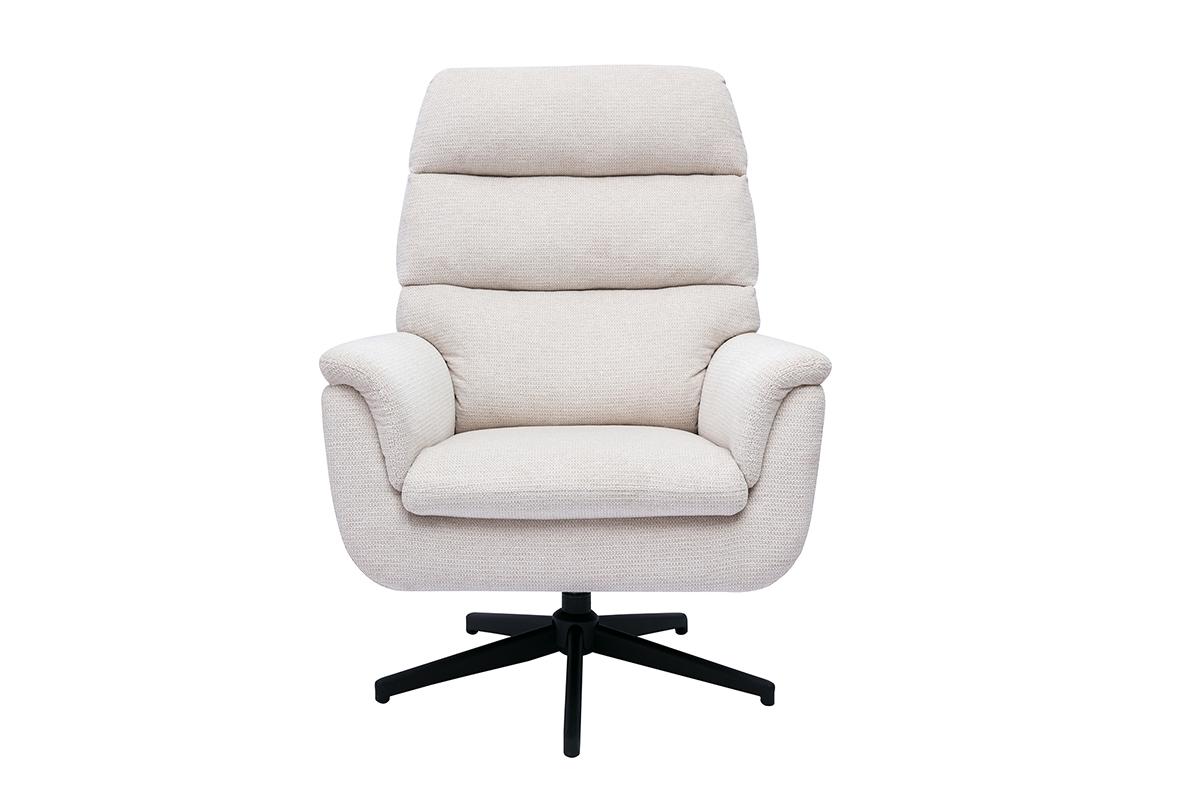 Silln giratorio de tela chenilla beige y metal negro JONAH
