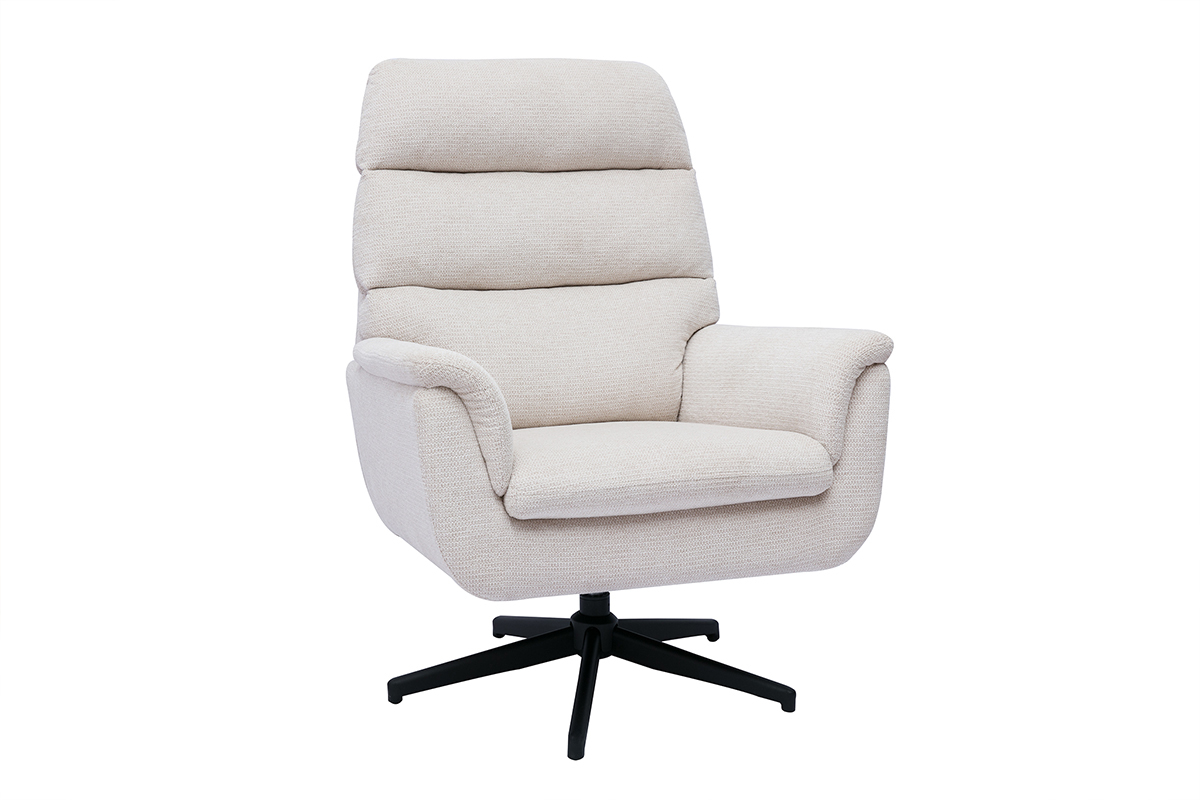 Silln giratorio de tela chenilla beige y metal negro JONAH