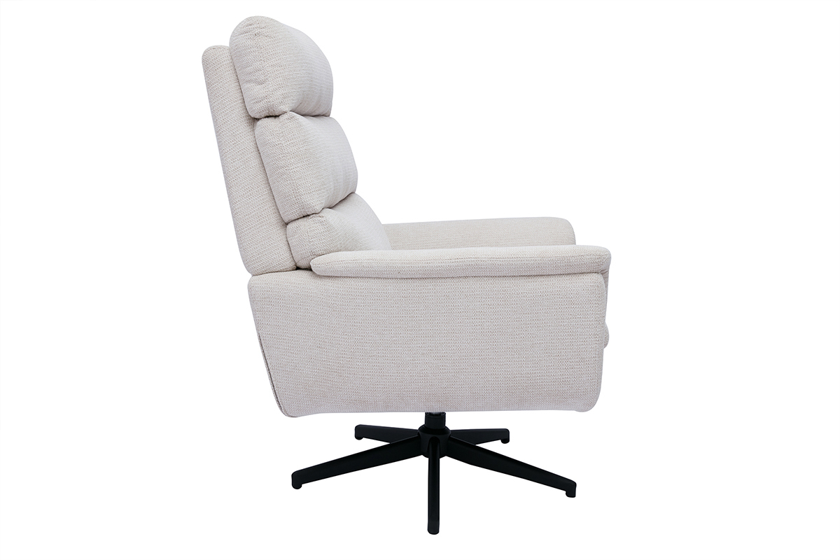 Silln giratorio de tela chenilla beige y metal negro JONAH