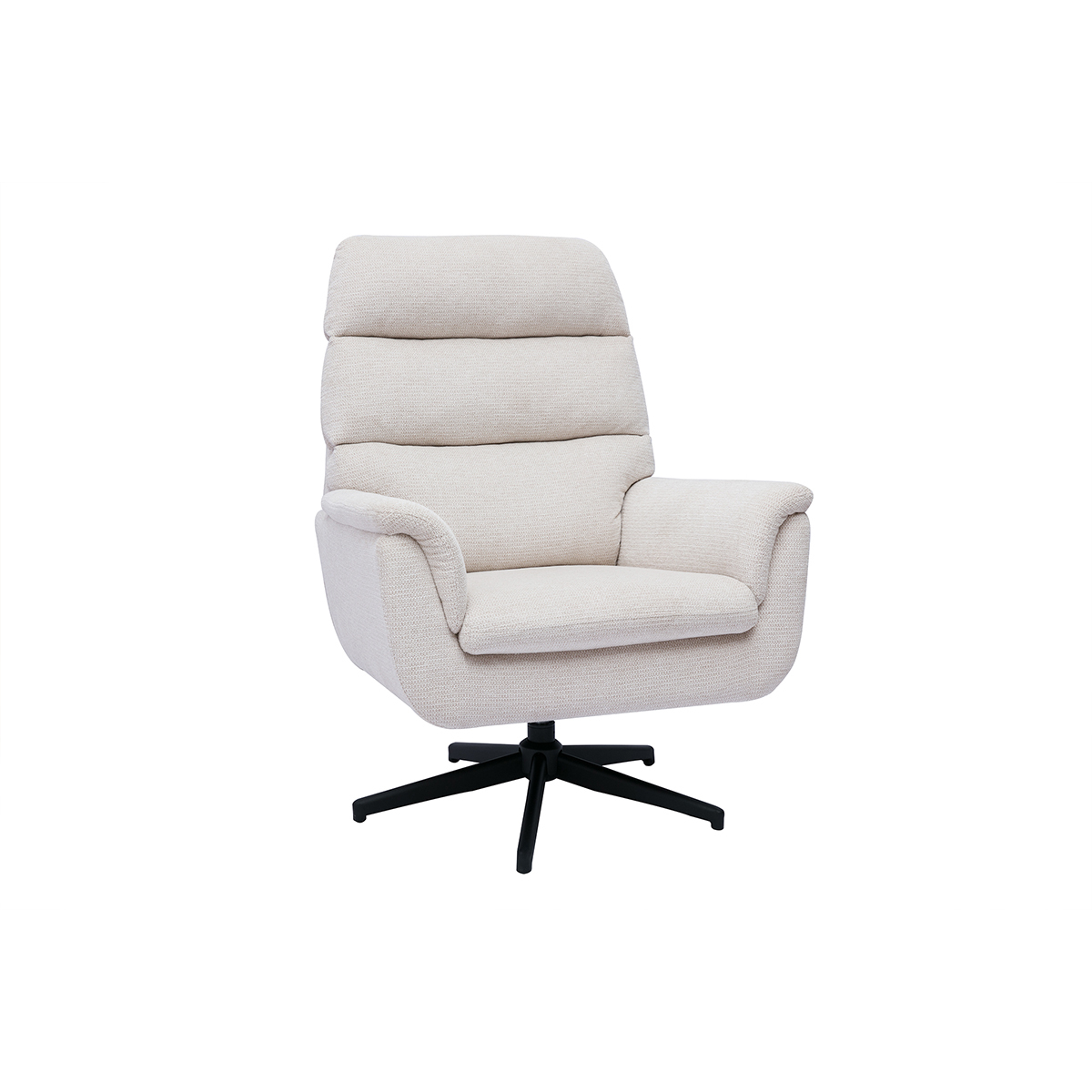 Sillón giratorio de tela chenilla beige y metal negro JONAH