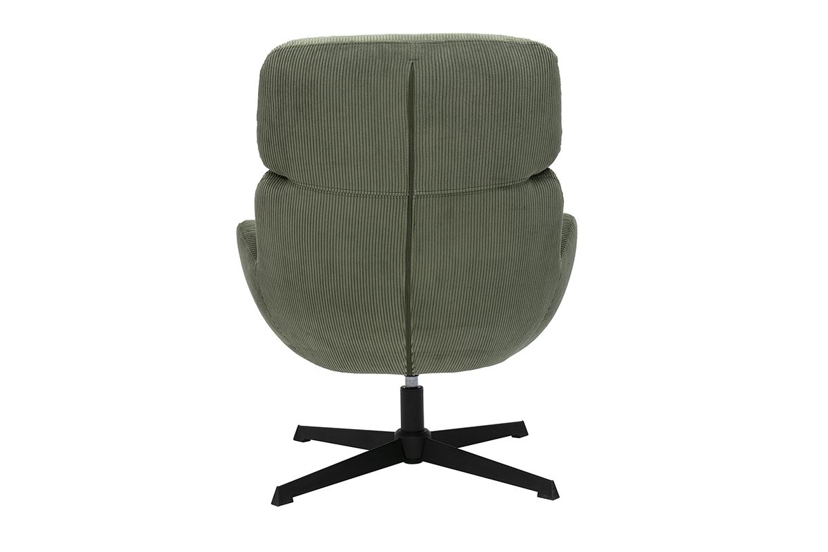 Silln giratorio de terciopelo acanalado verde caqui y metal negro KLEM