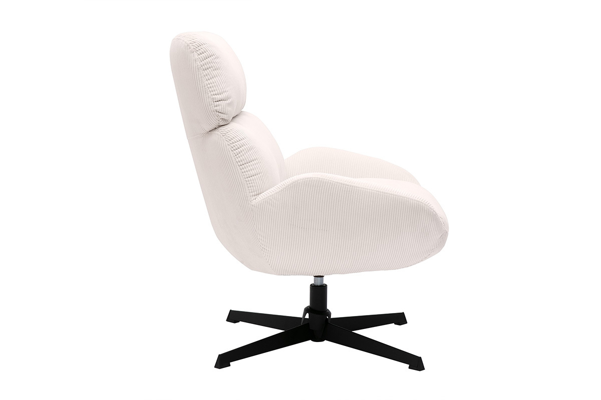 Silln giratorio de terciopelo beige y metal negro KLEM