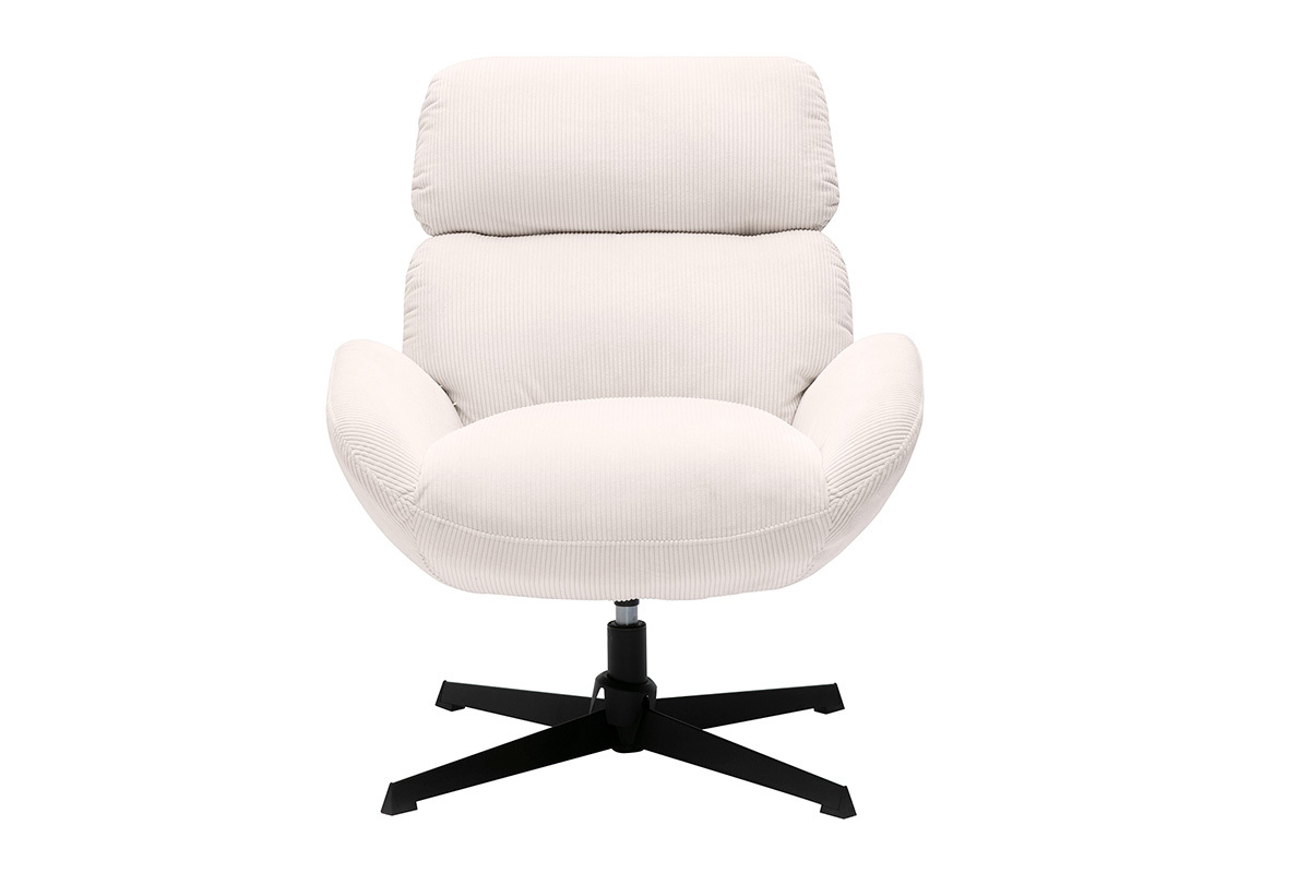 Silln giratorio de terciopelo beige y metal negro KLEM