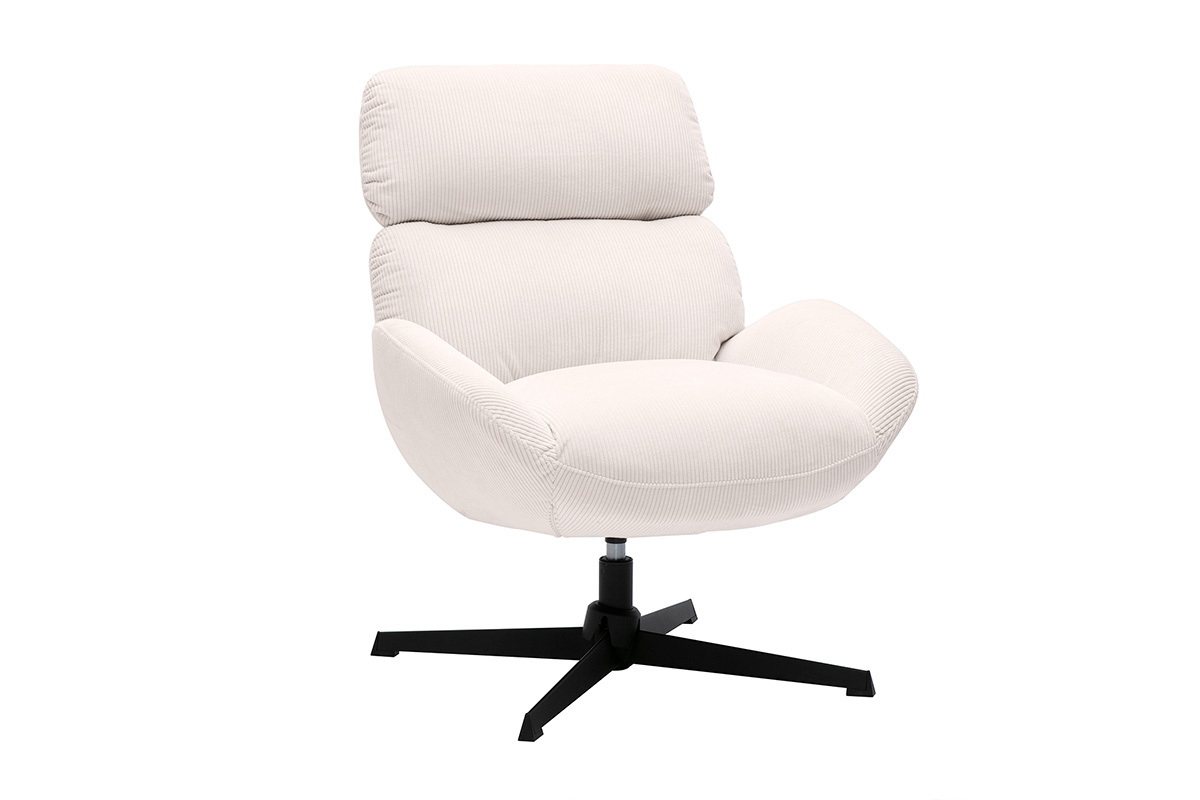 Silln giratorio de terciopelo beige y metal negro KLEM