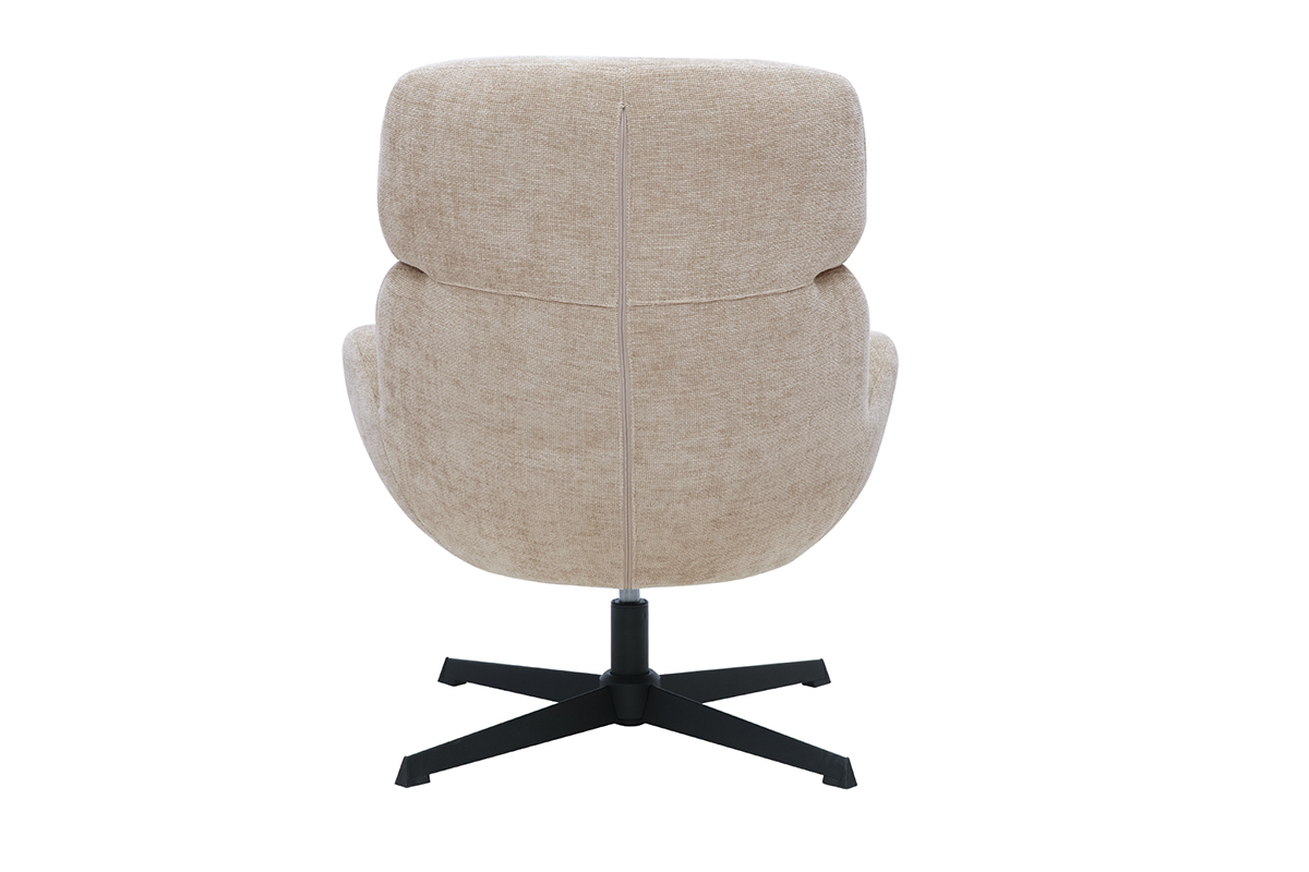 Sill�n giratorio KLEM en tejido efecto terciopelo texturizado topo, vista trasera con base de metal negro.
