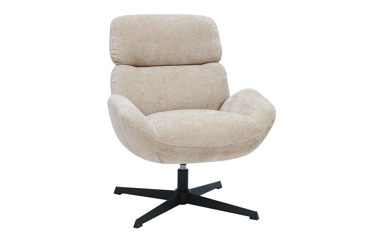 Sill�n giratorio KLEM en tejido con efecto terciopelo topo sobre base de metal negro, vista de 3/4.