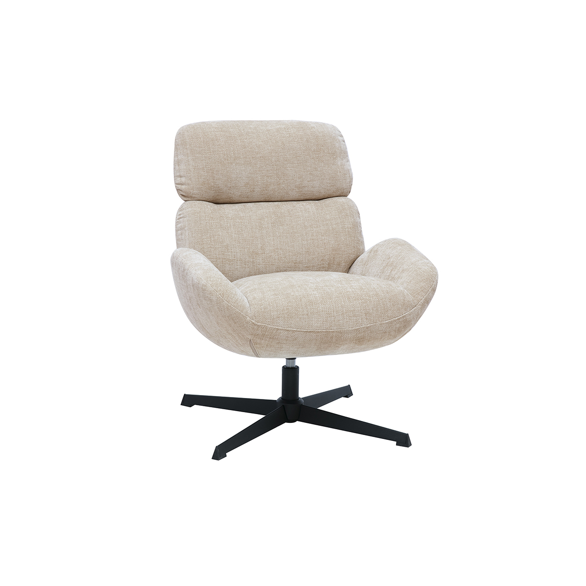 Sillón giratorio en tejido efecto terciopelo texturizado topo y metal negro KLEM