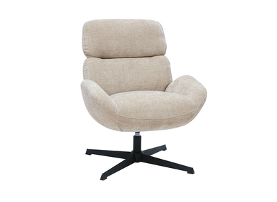 Sill&oacute;n giratorio en tejido efecto terciopelo texturizado topo y metal negro KLEM