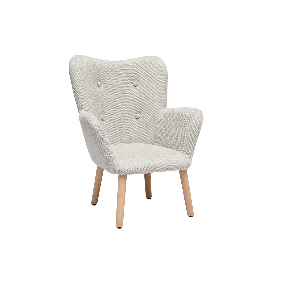 Sillón infantil escandinavo de tela efecto terciopelo beige y madera clara BABY BRISTOL