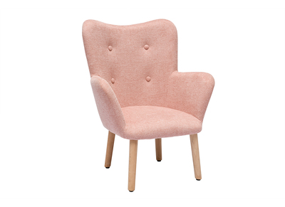 Sillón infantil escandinavo de terciopelo rosa y madera clara BABY BRISTOL