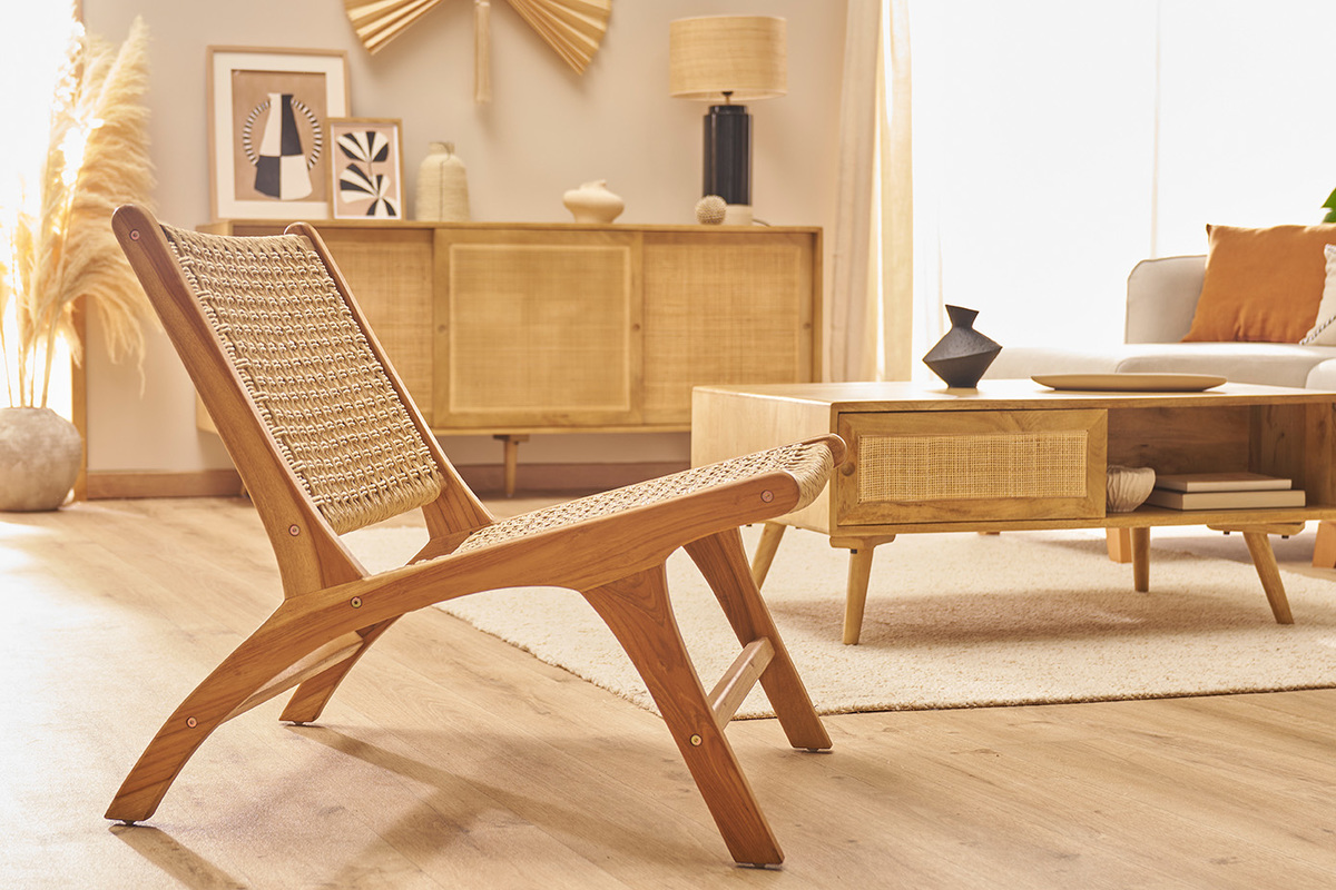 Silln lounge de madera de teca maciza y cuerda trenzada SUMBA