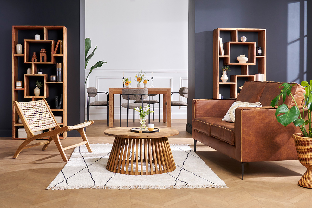 Silln lounge de madera de teca maciza y cuerda trenzada SUMBA