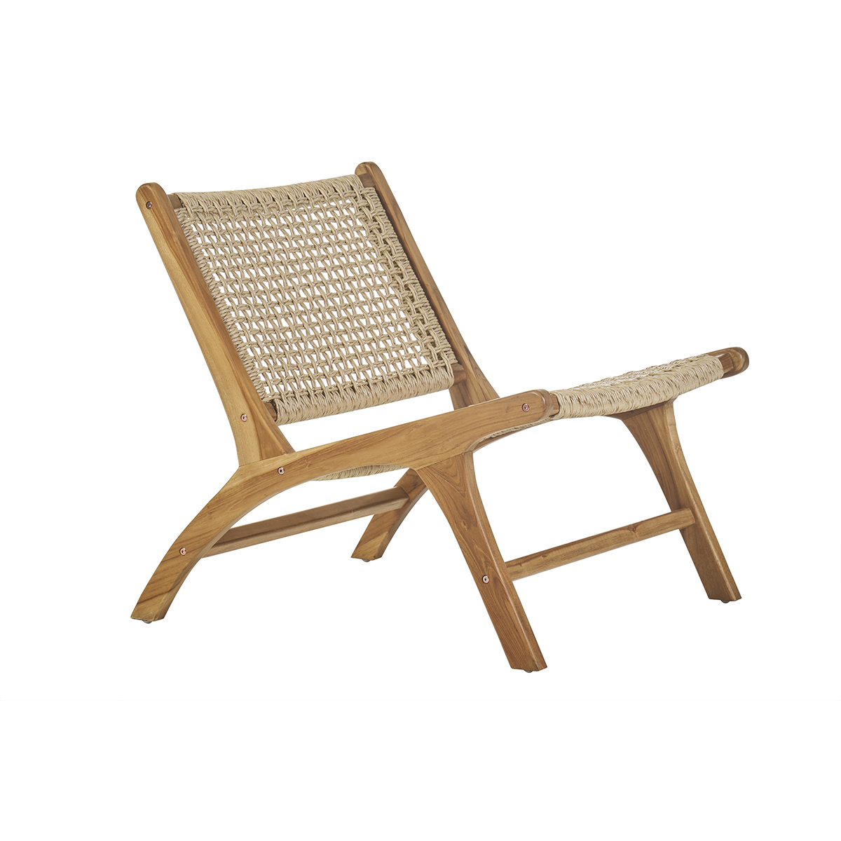 Sillón lounge de madera de teca maciza y cuerda trenzada SUMBA