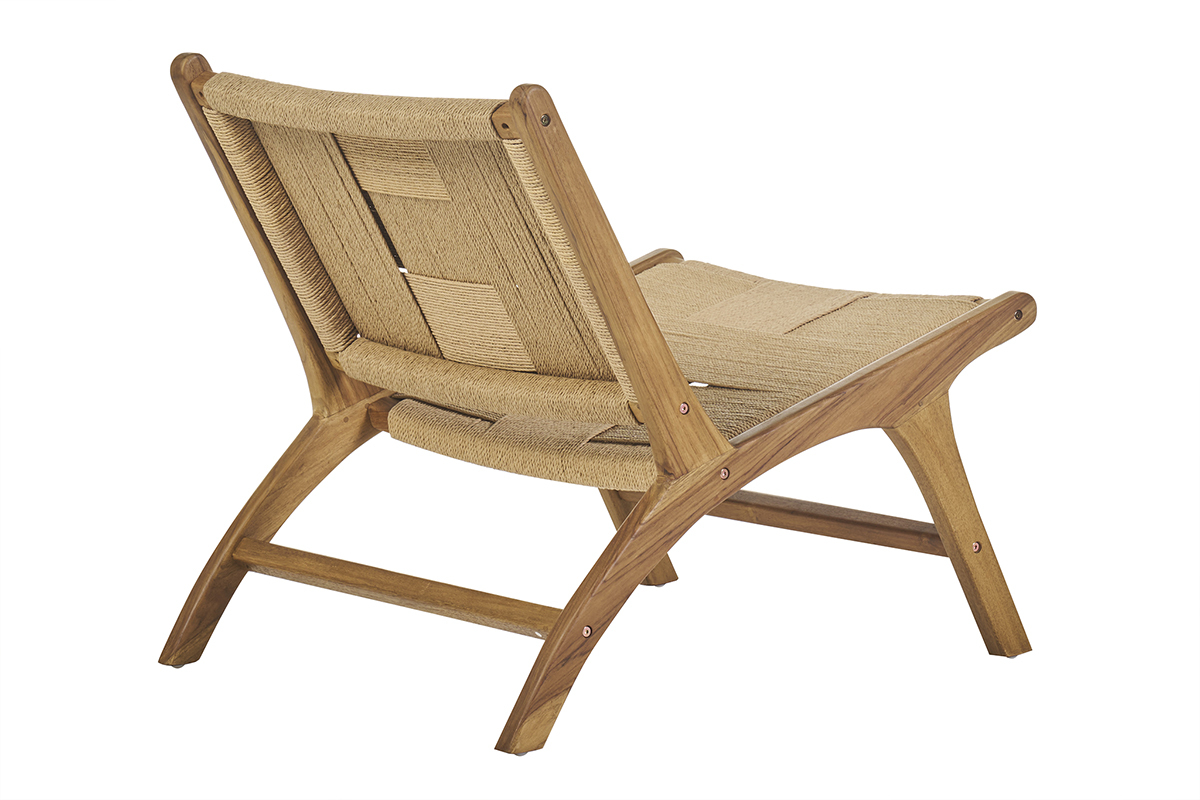 Silln lounge de madera de teca maciza y cuerda trenzada YARI