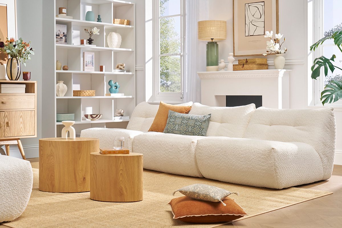 Silln lounge en tela boucl blanco roto BUMPY