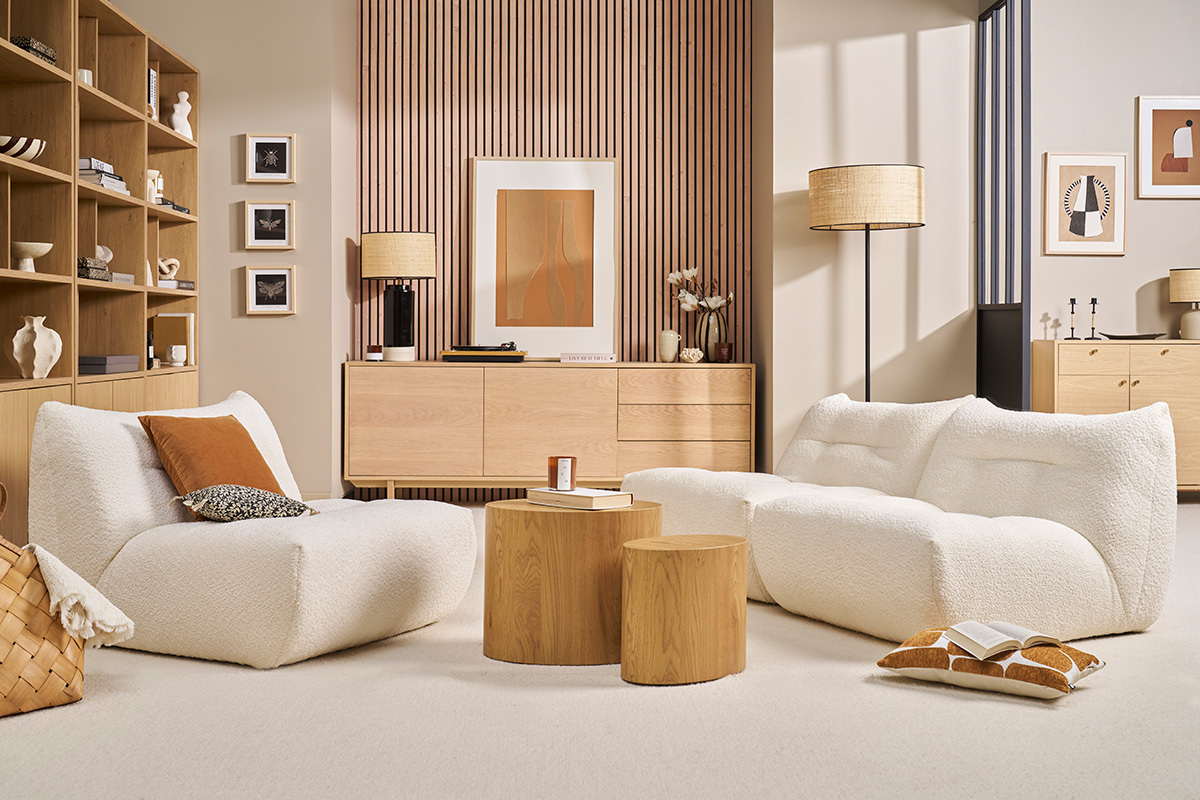 Silln lounge en tela boucl blanco roto BUMPY