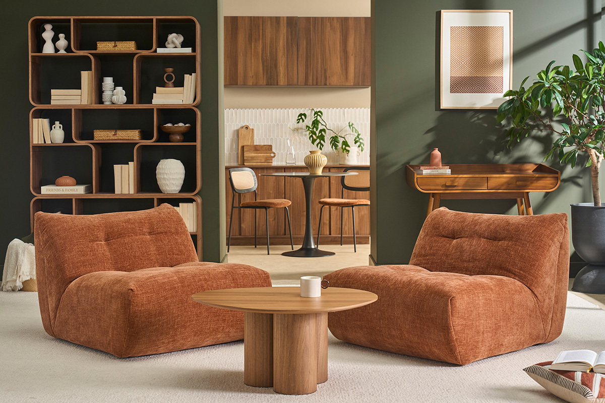 Sill�n lounge en tela efecto terciopelo texturado tierra quemada BUMPY
