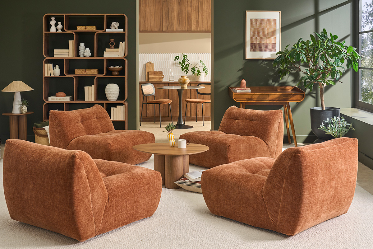 Sill�n lounge en tela efecto terciopelo texturado tierra quemada BUMPY