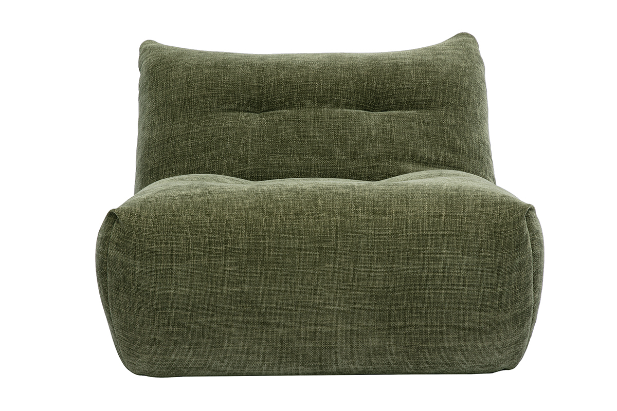 Sill�n lounge BUMPY verde caqui en tela efecto terciopelo, vista frontal.