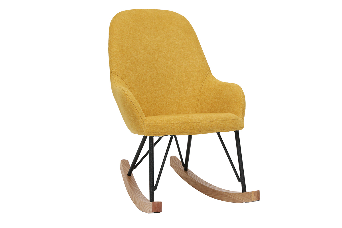 Silln mecedora infantil terciopelo amarillo patas metal y madera JHENE