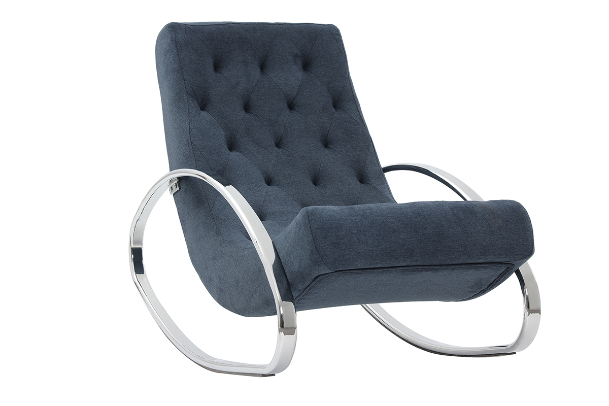 Sillón mecedora moderno efecto terciopelo azul CHESTY