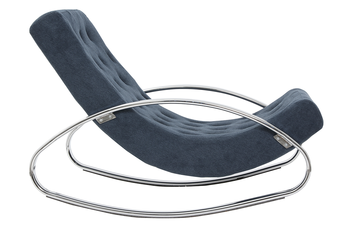 Sillón mecedora moderno efecto terciopelo azul CHESTY